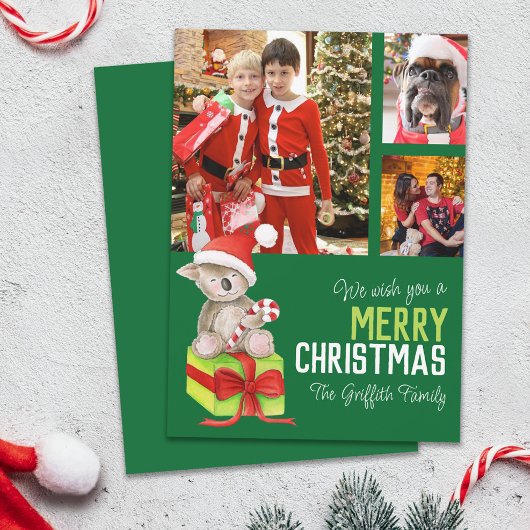 Cartes Pour Fêtes Annuelles Joyeux Noël 4 photo ours boîte cadeau vert