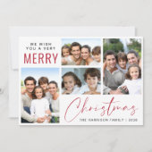 Cartes Pour Fêtes Annuelles Joyeux Noël 4 Photo Rouge Script (Devant)