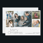 Cartes Pour Fêtes Annuelles Joyeux Noël 5 photo collage moderne<br><div class="desc">Simple typographie minimaliste 5 photos personnalisées,  nom de famille et texte personnalisées carte de vacances de Noël élégante.</div>