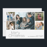 Cartes Pour Fêtes Annuelles Joyeux Noël 5 photo collage moderne<br><div class="desc">Simple typographie minimaliste 5 photos personnalisées,  nom de famille et texte personnalisées carte de vacances de Noël élégante.</div>