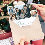 Cartes Pour Fêtes Annuelles Joyeux Noël 5 photo collage moderne<br><div class="desc">Simple minimaliste typographie verte personnalisée multi photo,  nom de famille et texte personnalisé carte de vacances de Noël élégante.             Personnalisé des deux côtés !</div>
