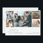 Cartes Pour Fêtes Annuelles Joyeux Noël 5 photo collage moderne<br><div class="desc">Simple minimaliste typographie verte 5 photos personnalisées,  nom de famille et texte personnalisées carte de vacances de Noël élégante.</div>