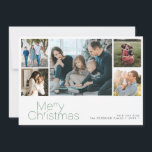 Cartes Pour Fêtes Annuelles Joyeux Noël 5 photo collage moderne<br><div class="desc">Simple minimaliste typographie verte 5 photos personnalisées,  nom de famille et texte personnalisées carte de vacances de Noël élégante.</div>