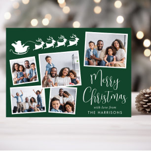 Cartes Pour Fêtes Annuelles Joyeux Noël 5 Photo Père Noël Sleigh Green