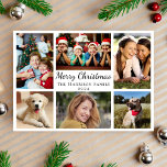 Cartes Pour Fêtes Annuelles Joyeux Noël 6 Photo Collage<br><div class="desc">Carte de vacances simple et moderne avec "Joyeux Noël" dans un script élégant,  6 photos de vos personnes préférées et des moments de la dernière année et de votre nom de famille et de l'année.</div>