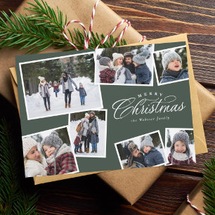 Cartes Pour Fêtes Annuelles Joyeux Noël 7 collage de photos vert chasseur