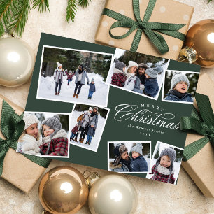 Cartes Pour Fêtes Annuelles Joyeux Noël 7 collage de photos vert chasseur