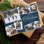 Cartes Pour Fêtes Annuelles Joyeux Noël 7 photo collage marine bleu élégant<br><div class="desc">Cette carte de vacances à sept photos propose un élégant traitement de type Joyeux Noël et une salle pour le texte personnalisé. Le collage de photos en fait une carte de Noël familiale parfaite pour partager les moments forts de l'année ou le meilleur d'une séance photo en famille. Les couleurs...</div>