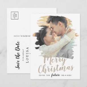 Cartes Pour Fêtes Annuelles Joyeux Noël à la brosse marron Enregistrer la date
