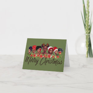 Cartes Pour Fêtes Annuelles Joyeux Noël Africain Américaine Femmes Vert