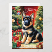 Cartes Pour Fêtes Annuelles Joyeux Noël Allemand Berger Chiot (Devant / Derrière)