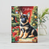 Cartes Pour Fêtes Annuelles Joyeux Noël Allemand Berger Chiot (Debout devant)