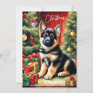 Cartes Pour Fêtes Annuelles Joyeux Noël Allemand Berger Chiot