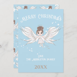 Cartes Pour Fêtes Annuelles Joyeux Noël Angel cheveux foncé bleu