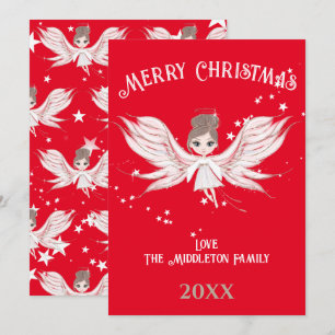Cartes Pour Fêtes Annuelles Joyeux Noël Angel Cheveux foncé Rouge