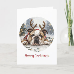 Cartes Pour Fêtes Annuelles Joyeux Noël anglais Bulldog Reindeer