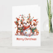 Cartes Pour Fêtes Annuelles Joyeux Noël anglais Bulldog Reindeer Père Noël (Devant)