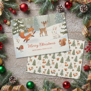 Cartes Pour Fêtes Annuelles Joyeux Noël Animaux de la Forêt de Bois en Hiver
