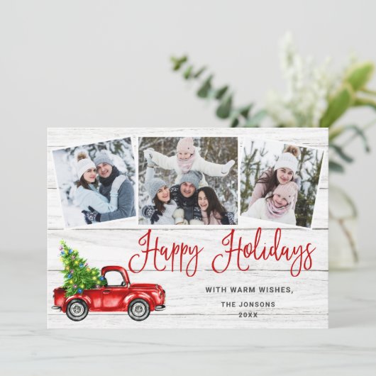 Cartes Pour Fêtes Annuelles Joyeux Noël Année Camion Ferme Rouge 3 Photo (Debout devant)