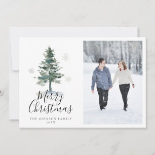 Cartes Pour Fêtes Annuelles Joyeux Noël aquarelle arbre photo neige