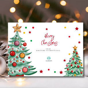 Cartes Pour Fêtes Annuelles Joyeux Noël aquarelle arbres enfants logo société