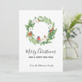 Cartes Pour Fêtes Annuelles Joyeux Noël Aquarelle Berries Verdure Wreath (Debout devant)