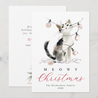 Cartes Pour Fêtes Annuelles Joyeux Noël aquarelle Chat & Lumières