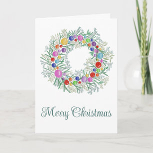 Cartes Pour Fêtes Annuelles Joyeux Noël, aquarelle couronne de Noël