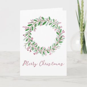 Cartes Pour Fêtes Annuelles Joyeux Noël, aquarelle couronne de Noël Vacances