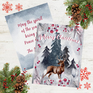 Cartes Pour Fêtes Annuelles Joyeux Noël aquarelle Deer Woods paysage de neige