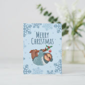 Cartes Pour Fêtes Annuelles Joyeux Noël aquarelle fentes et flocons de neige (Debout devant)