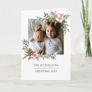 Cartes Pour Fêtes Annuelles Joyeux Noël Aquarelle Fleurs de Vacances