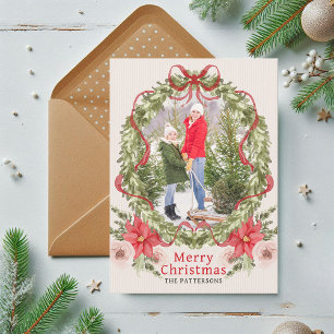 Cartes Pour Fêtes Annuelles Joyeux Noël Aquarelle Florale Bow Photo famille