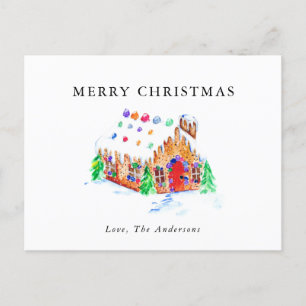 Cartes Pour Fêtes Annuelles Joyeux Noël Aquarelle Gingerbread Maison Art 