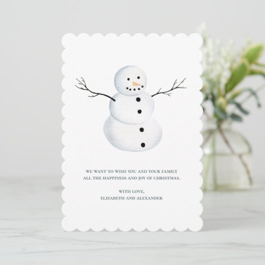 Cartes Pour Fêtes Annuelles Joyeux Noël. Aquarelle mignonne bonhomme de neige. (Debout devant)
