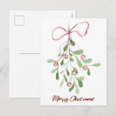 Cartes Pour Fêtes Annuelles Joyeux Noël Aquarelle Mistletoe (Devant / Derrière)