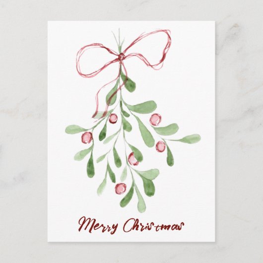 Cartes Pour Fêtes Annuelles Joyeux Noël Aquarelle Mistletoe (Devant)