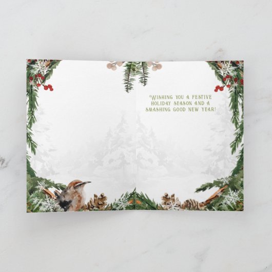 Cartes Pour Fêtes Annuelles Joyeux Noël Aquarelle Nuthatch Nesting Bird (Intérieur)