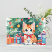 Cartes Pour Fêtes Annuelles Joyeux Noël Aquarelle Orange Kitten (Debout devant)
