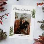 Cartes Pour Fêtes Annuelles Joyeux Noël. Aquarelle photo florale hiver<br><div class="desc">carte photo "Joyeux Noël" avec pin aquarelle et botanique fleurie pour les vacances d'hiver. Veuillez me contacter si vous avez besoin d'autres articles.</div>