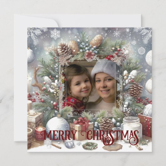 Cartes Pour Fêtes Annuelles Joyeux Noël aquarelle photo rustique  (Devant)