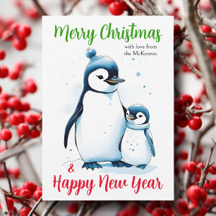 Cartes Pour Fêtes Annuelles Joyeux Noël Aquarelle Pingouins Chrétien