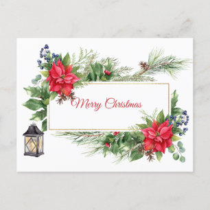 Cartes Pour Fêtes Annuelles Joyeux Noël Aquarelle Poinsettia, Berries