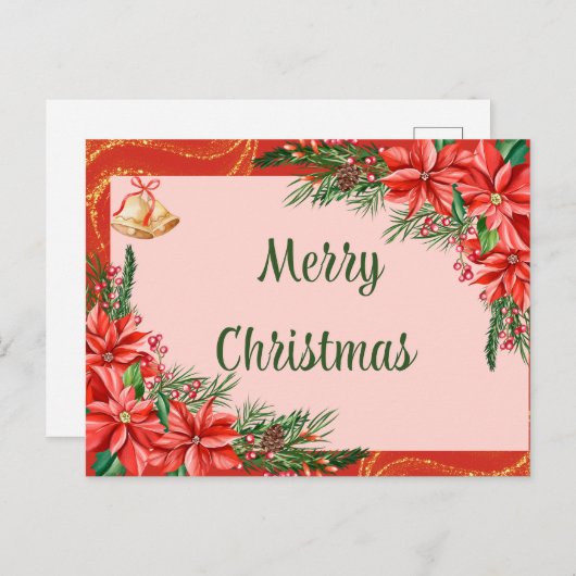 Cartes Pour Fêtes Annuelles Joyeux Noël Aquarelle Poinsettia Fleurs (Devant / Derrière)