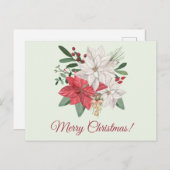 Cartes Pour Fêtes Annuelles Joyeux Noël Aquarelle Poinsettia Fleurs (Devant / Derrière)