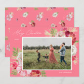 Cartes Pour Fêtes Annuelles Joyeux Noël Aquarelle rose (Devant / Derrière)