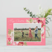 Cartes Pour Fêtes Annuelles Joyeux Noël Aquarelle rose (Debout devant)