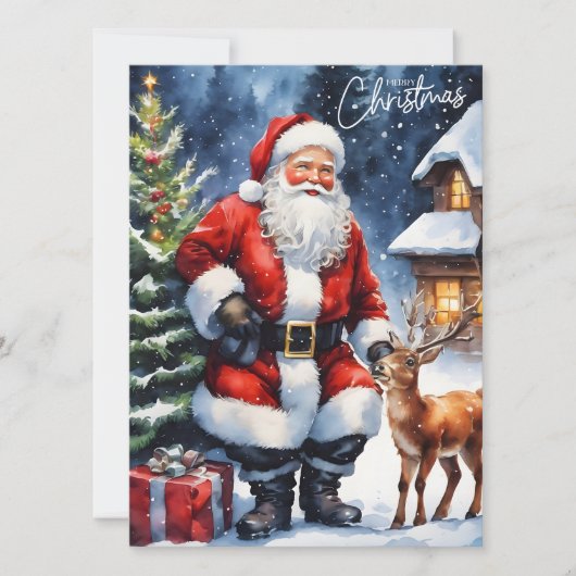 Cartes Pour Fêtes Annuelles Joyeux Noël aquarelle Santa Claus (Devant)