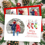 Cartes Pour Fêtes Annuelles Joyeux Noël aquarelle Stockage photo Collage<br><div class="desc">Ce design comprend un joyeux carte photo de Noël,  avec des bas aquarelle,  un quatre modèle de collage photo,  avec un style vintage mignon,  un minimaliste simple,  et un élégant script de brosse,  avec élégant style tendance,  rouge et vert,  un amusant coloré,  carte photo de vacances.</div>
