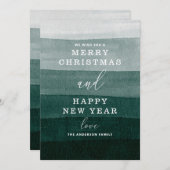 Cartes Pour Fêtes Annuelles Joyeux Noël. Aquarelle vert ombre typographie (Devant / Derrière)